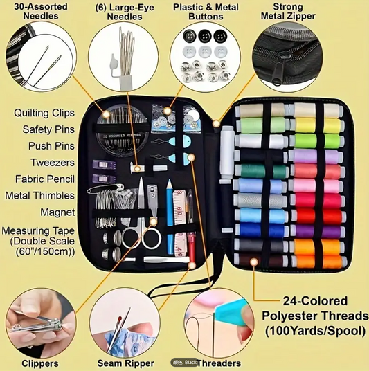 100pcs Sewing Kit - 24-Color Threads, Needle, Compact Travel Sewing Accessories for Emergency Repairs